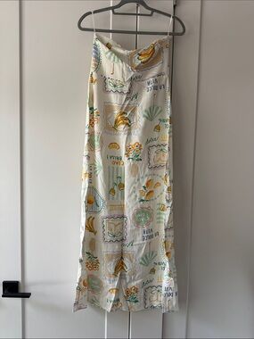 Cream Slip Midi Dress with Yellow & Green Floral Print
